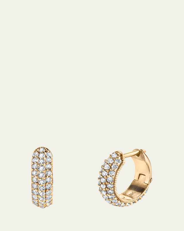 Three-Row Pave Diamond Huggie Earrings